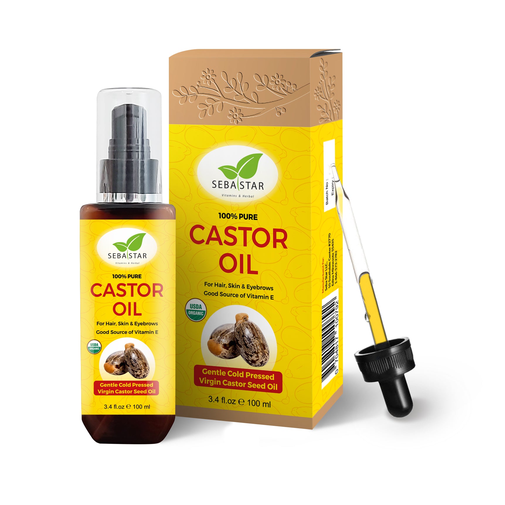 Castor Oil 3.4 oz for Hair, Skin, and Eyebrows