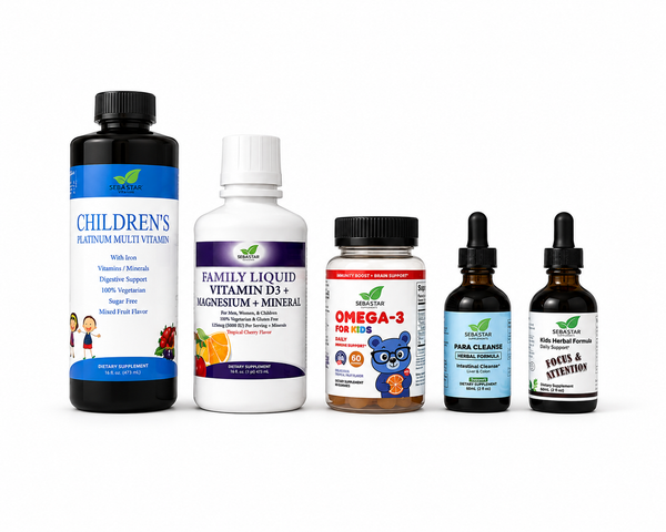 5 in 1 Bundle, Children's multi, Vitamin D3, Omega 3, Intestinal cleanse, Focus and attention