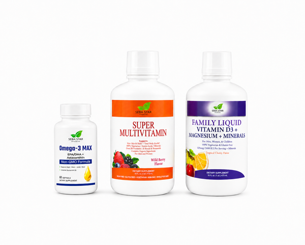 Complete multivitamin, Vitamin D3 with magnesium and minerals, Omega 3