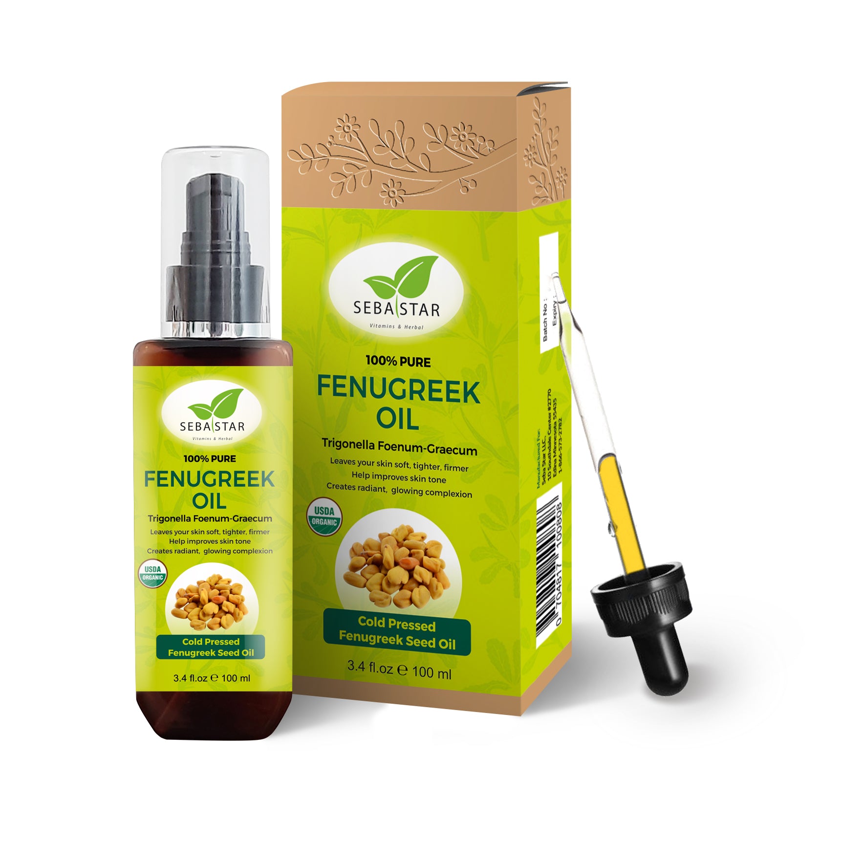 Fenugreek Oil 3.4oz - 100% Natural & Pure Fenugreek Oil for Face and Body